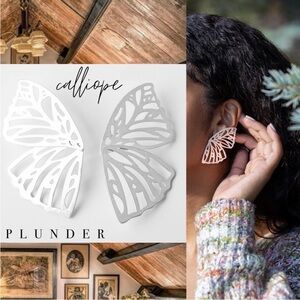 Plunder “Calliope” Matte Silver Butterfly Earrings (NIP)